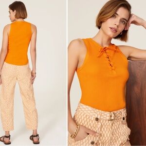 🧡 Ulla Johnson Evangeline Lace-Up Cotton Tank Top Orange 🧡